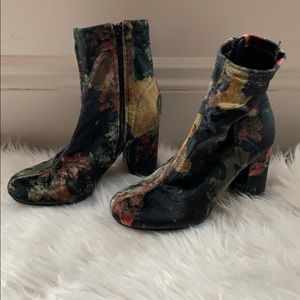 Velvet floral sock ankle booties